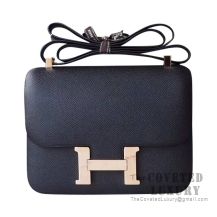 Hermes Constance 23 Bag 89 Noir Epsom With Rose Gold Hardware