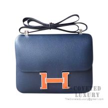 Hermes Constance 23 Bag CC73 Blue Saphir Epsom With 8V Orange Poppy Enamel Buckle