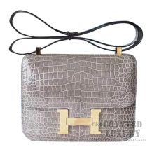 Hermes Constance 23 Bag CC81 Gris Tourterelle Shiny Porosus Croc GHW