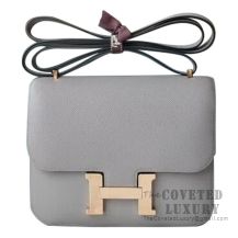 Hermes Mini Constance 18 Bag 4Z Gris Mouette Epsom With Rose Gold Hardware