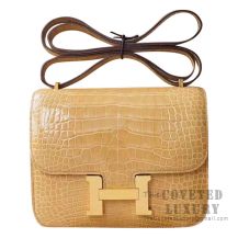 Hermes Mini Constance 18 Bag 1C Poussiere Shiny Alligator GHW