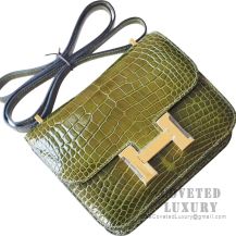 Hermes Mini Constance 18 Bag 6H Vert Veronese Shiny Alligator GHW