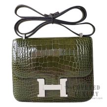 Hermes Mini Constance 18 Bag 6H Vert Veronese Shiny Alligator SHW