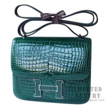 Hermes Mini Constance 18 Bag 6Q Vert Emeraude Shiny Porosus Croc SHW