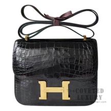 Hermes Mini Constance 18 Bag 89 Noir Shiny Alligator GHW