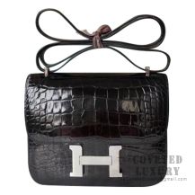 Hermes Mini Constance 18 Bag 89 Noir Shiny Alligator SHW