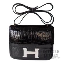 Hermes Mini Constance 18 Bag 89 Noir Shiny Niloticus SHW