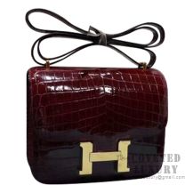 Hermes Mini Constance 18 Bag CC57 Bordeaux Shiny Niloticus GHW