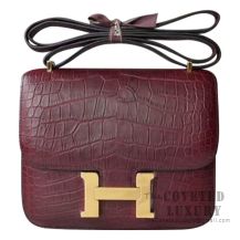 Hermes Mini Constance 18 Bag CC57 Bordeaux Matte Niloticus GHW