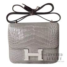 Hermes Mini Constance 18 Bag CK81 Gris Tourterelle Shiny Alligator SHW