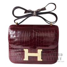 Hermes Mini Constance 18 Bag F5 Bourgogne Shiny Niloticus GHW