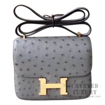 Hermes Mini Constance 18 CC81 Gris Tourterelle Ostrich GHW