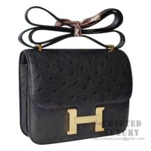 Hermes Mini Constance 18 89 Noir Ostrich GHW