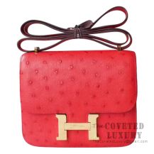 Hermes Mini Constance 18 CC51 Rouge Vif Ostrich GHW