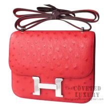 Hermes Mini Constance 18 CC51 Rouge Vif Ostrich SHW