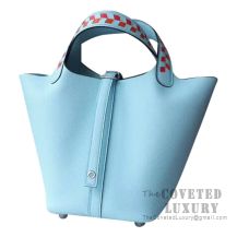 Hermes Picotin Lock 18 Bag 3P Blue Atoll Clemence Tressage De Cuir Handle SHW