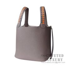 Hermes Picotin Lock 18 Bag M8 Gris Asphalt Clemence Tressage De Cuir Handle SHW