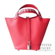 Hermes Picotin Lock 18 Bag S3 Rouge De Coueur Clemence Tressage De Cuir Handle SHW