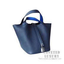 Hermes Picotin Lock 18 Bag 2Z Bieu Nuit Clemence 7T Blue Electric Handle SHW