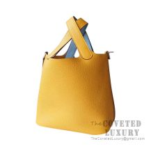 Hermes Picotin Lock 18 Bag 9D Ambre And 7N Celeste Clemence SHW