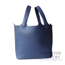 Hermes Picotin Lock 18 Bag CC73 Blue Saphir Clemence SHW