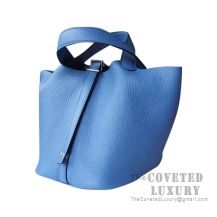 Hermes Picotin Lock 18 Bag R2 Blue Agate Clemence SHW