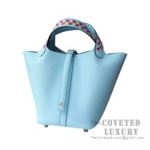 Hermes Picotin Lock 22 Bag 3P Blue Atoll Clemence Tressage De Cuir Handle SHW