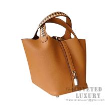 Hermes Picotin Lock 22 Bag CK37 Gold Clemence Tressage De Cuir Handle GHW