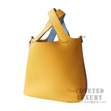 Hermes Picotin Lock 22 Bag 7W Blue Izmir And CK37 Gold Clemence GHW