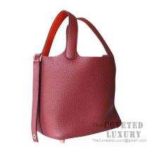 Hermes Picotin Lock 22 Bag CK55 Rouge H And 8V Orange Poppy Clemence GHW