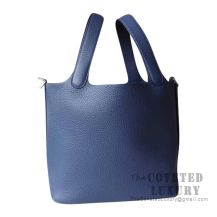 Hermes Picotin Lock 22 Bag CC73 Blue Saphir Clemence SHW