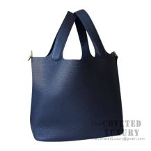 Hermes Picotin Lock 22 Bag CC76 Blue Indigo Clemence GHW