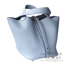 Hermes Picotin Lock 22 Bag J7 Bleu Lin Clemence SHW