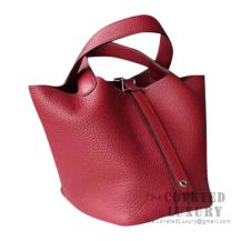 Hermes Picotin Lock 22 Bag K1 Rouge Grenat Clemence SHW