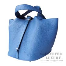 Hermes Picotin Lock 22 Bag R2 Blue Agate Clemence SHW