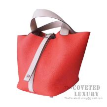Hermes Picotin Lock 22 Bag S5 Rouge Tomate And P1 Rose Eglantine Clemence SHW