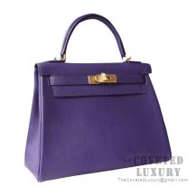 Hermes Kelly 28 Handbag 9W Crocus And 7B Turquoise Blue Chevere GHW