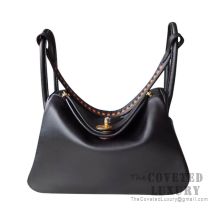 Hermes Lindy 26 Bag 89 Noir Swift And Epsom Tressage De Cuir Handle GHW