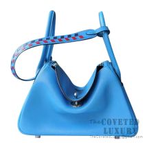 Hermes Lindy 26 Bag B3 Blue Zanzibar Swift And Epsom Tressage De Cuir Handle SHW