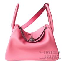 Hermes Lindy 30 Bag 8W Rose Azalee Swift Tressage De Cuir Handle SHW