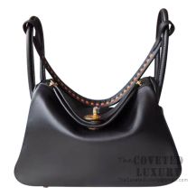 Hermes Lindy 30 Bag 89 Noir Swift And Epsom Tressage De Cuir Handle GHW