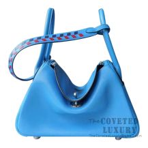 Hermes Lindy 30 Bag B3 Blue Zanzibar Swift And Epsom Tressage De Cuir Handle SHW