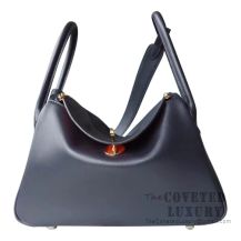 Hermes Lindy 30 Bag CC76 Blue Indigo And 8V Orange Poppy Swift GHW