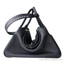 Hermes Lindy 30 Bag 89 Noir Clemence And Epsom Tressage De Cuir Handle SHW