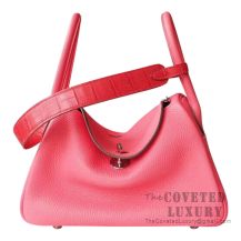 Hermes Lindy 30 Bag 8W Rose Azalee Clemence And Crocodile Handle SHW