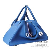 Hermes Lindy 30 Bag R2 Blue Agate And 3Q Rose Sakura Clemence SHW