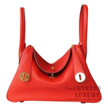 Hermes Lindy 30 Bag S5 Rouge Tomate And CC37 Gold Clemence GHW