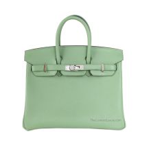 Hermes Birkin 25 in Avocado Green Chevre leather with Palladium Hardware, front view