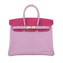 Hermes Birkin 25 in Light Pink and Bright Pink Goat leather with Gold, front view