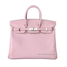 Hermes Birkin 25 in Rose Confetti Lizard with Palladium Hardware, front view